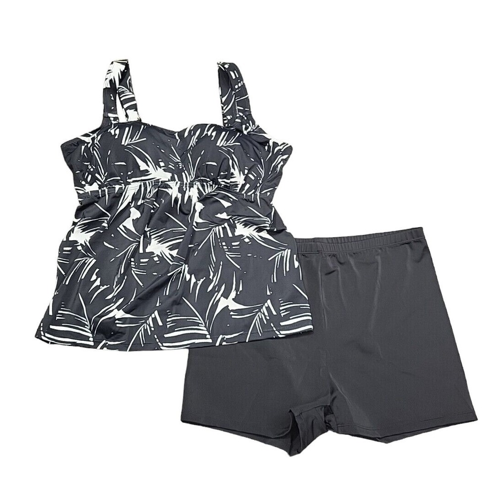Kim Gravel x Swimsuits For All Printed Tankini Bike Shorts Set Black Size 14
